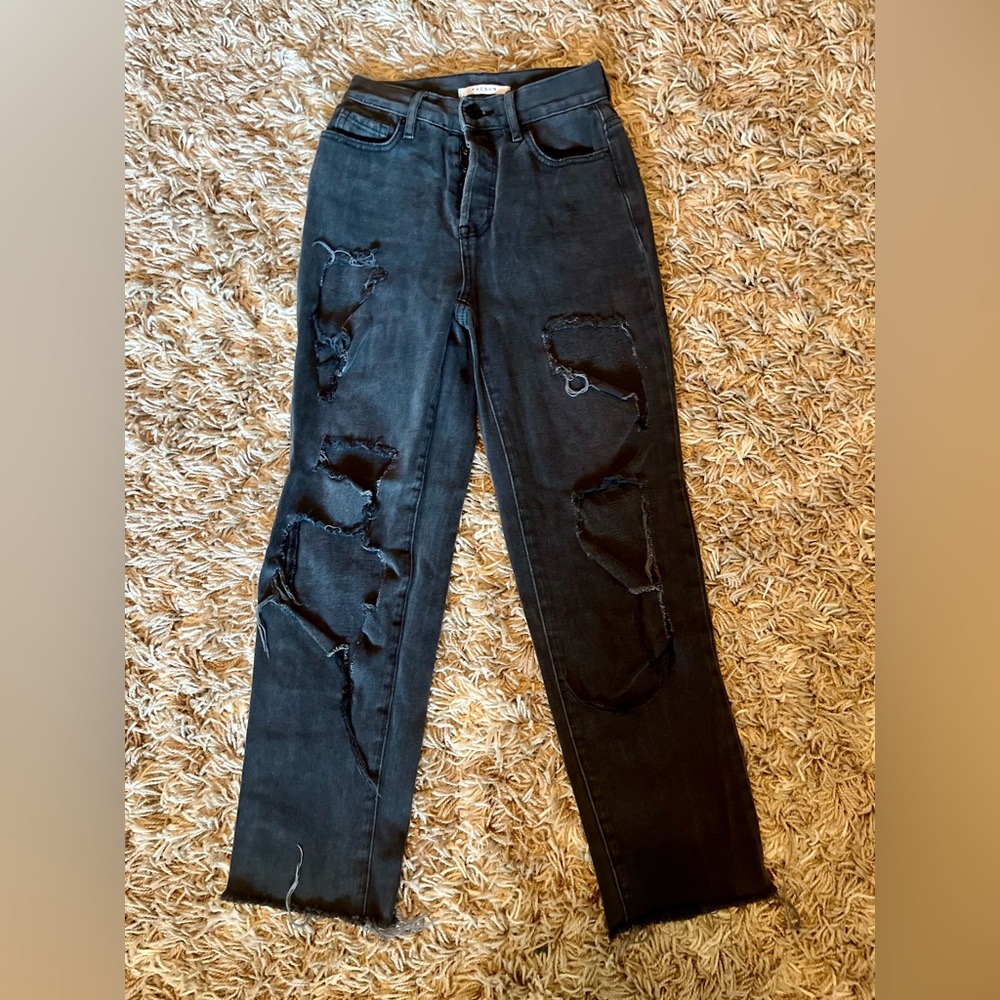 Women’s PacSun Black Dark Grey Denim Jeans Distressed High Rise Straight size 22